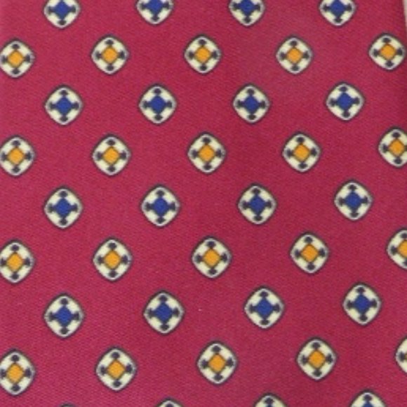 PAUL STUART red floral circle geometric SILK TIE gold blue